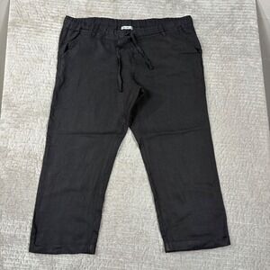 Allen Allen Black 100% Linen Cropped Drawstring Pants LL103468-N Womens Large